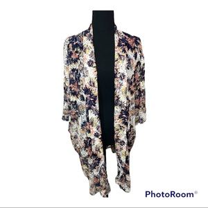 Cato navy blue and coral lace kimono